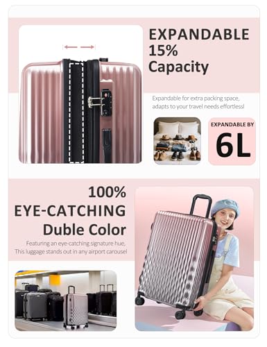 Tolino Checked 24 In Expandable Luggage Hardside Suitcase with Wheels | Lightweight Gradient PC+ABS Hardshell | Smooth 360° Spinner Wheels | Expands 20% | TSA Lock - color: Galaxy Rose, size: M(24 In)