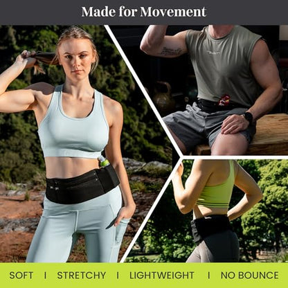StashBandz Running Belt & Money Belt, 3 Zippered Pockets, Phone Holder - size: Large