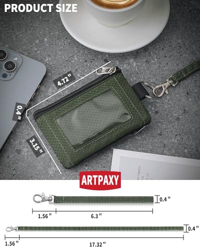 Artpaxy Minimalist Wallet For Mens Womens, Keychain RFID Blocking Zipper Small Wallet with ID Window 2 Lanyards,Water Resistant Travel Cash Card Coin Case Boys Girls - color: Army Green