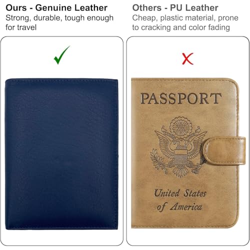 Deluxe Personalized Monogrammed Navy RFID Leather Passport Wallet - color: Navy, style: Deluxe