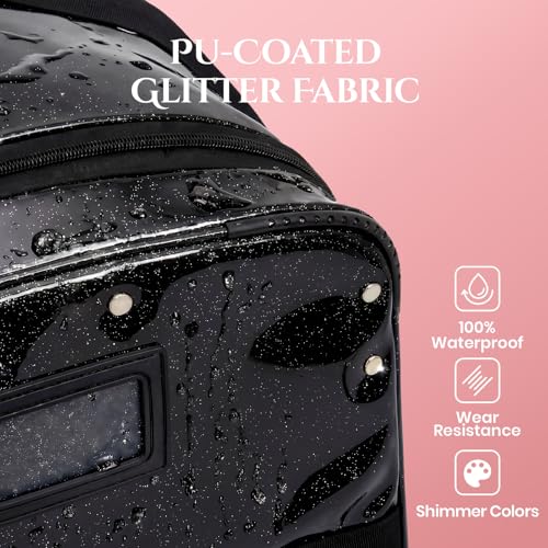 Fanwoli 23" Rolling Dance Bag with Garment Rack, 4-Wheel Competition Duffel - color: Sparkling Black