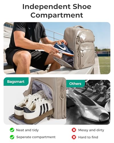 BAGSMART 30L Travel Backpack, 15.6 Inch Carry On Backpack Flight Approved, Water Resistant Weekender Bag Daypack, Camel