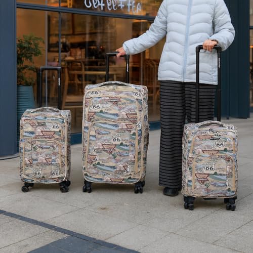 Karriage-Mate Route 66 Vintage 3-Piece Expandable Luggage Set - 20"/24"/28" Softside Suitcase with Spinner Wheels, 3 Pcs Hardside Lightweight luggage, Large Checked Travel Suitcases (66)