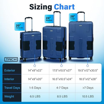 TACH Patented Connecting Hard Shell 3 Piece Luggage Set - 20, 24 & 28 inch Luggage | Carry-On, Medium & Large Rolling Suitcases - Midnight Blue - color: Midnight Blue, size: 3-Piece Set
