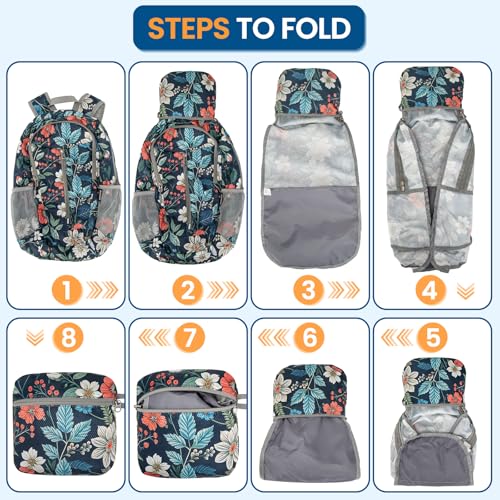 ZOMAKE Lightweight Packable Backpack 25L, Foldable Hiking Daypack - color: Royal Blue, Floral, size: 25L