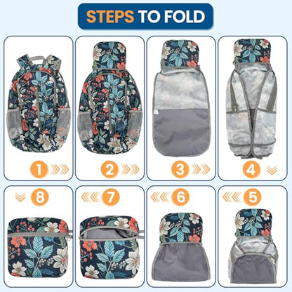 ZOMAKE Lightweight Packable Backpack 25L, Foldable Hiking Daypack - color: Royal Blue, Floral, size: 25L