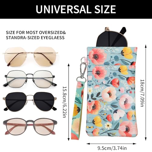 Double Eyeglass Case Soft Dual Glasses Case for Women Men Travel Squeeze Top Sunglasses Cases Eyeglasses Pouch - color: Blue+pink Flower