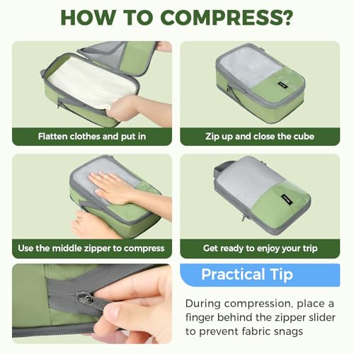 BAGAIL Lightweight Compression Packing Cubes for Travel, 6 Set,Matcha Green - color: Matcha Green