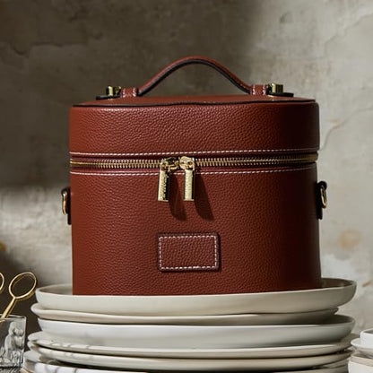 ETOILE - Oval Toiletry Case Ginger brown - Travel Makeup Bag Organizer with Shoulder Strap and Removable Divider - color: Ginger Brown