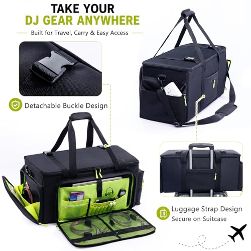 DJ Cable Bag, Large DJ Equipment Bag with Laptop Compartment and Dividers - color: Yellow, size: W/No Wheels