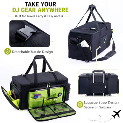 DJ Cable Bag, Large DJ Equipment Bag with Laptop Compartment and Dividers - color: Yellow, size: W/No Wheels