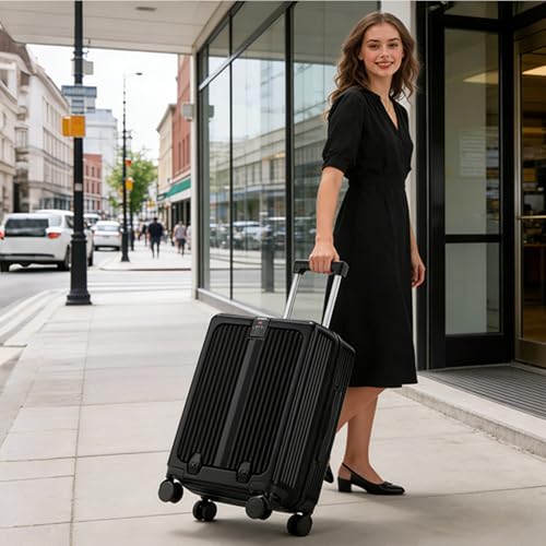 Front Pocket Carry On Luggage 22x14x9 Airline Approved, Black - color: Black-SK, size: 20 Inch