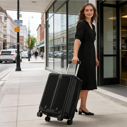 Front Pocket Carry On Luggage 22x14x9 Airline Approved, Black - color: Black-SK, size: 20 Inch
