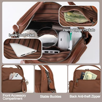 Nylon Top Handle Crossbody Bags for Women with 2 Adjustable Straps - color: Coffee