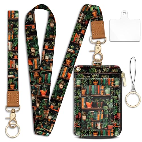Book Lanyard Wallet with Id Badge Holder Keychain for Card Women - color: Bookshelve