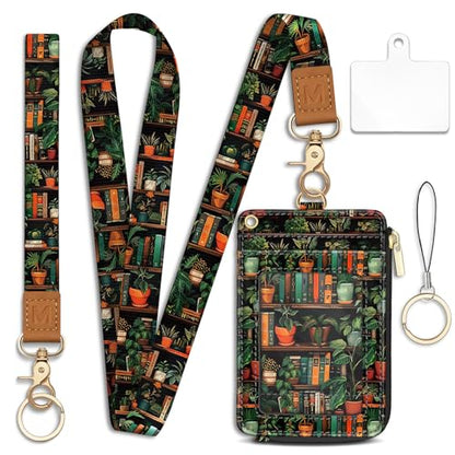 Book Lanyard Wallet with Id Badge Holder Keychain for Card Women - color: Bookshelve