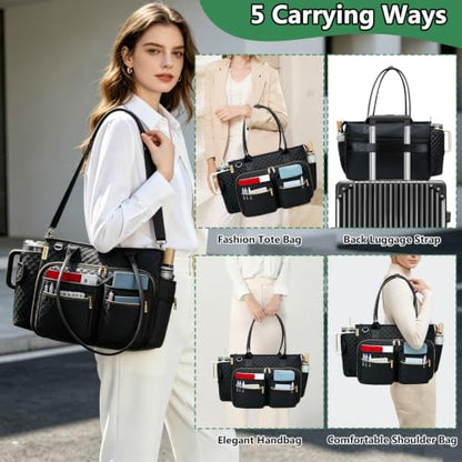 SIYNPAV Teacher Tote Bag with 15.6 in Laptop Compartment& Cup Holder Black - color: Stylish Black
