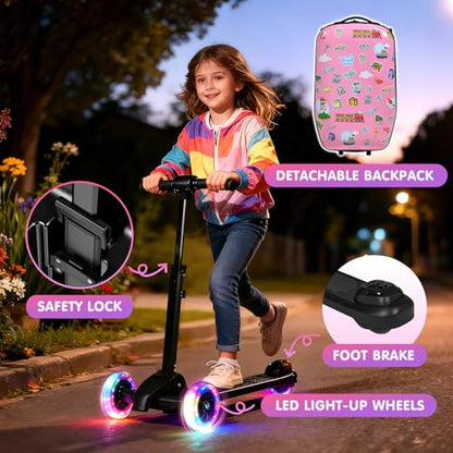 4-in-1 Detachable Scooter Luggage for Kids, Foldable Ride-On Suitcase - color: Pink