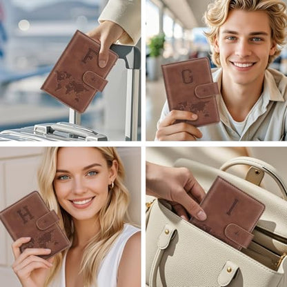 Passport Holder Wallet Cover Personalized Initial Travel Essentials - color: Brown, size: G