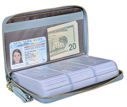 Easyoulife Credit Card Holder Wallet Womens Zipper Leather Case Purse RFID Blocking - color: Light Blue