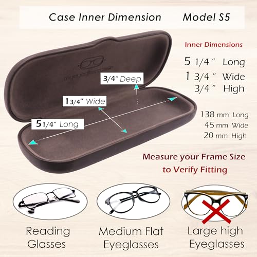 MyEyeglassCase Men Small Glasses case - Eyeglasses Hard Shell Holder Pouch & Cloth-Reading Slim & Narrow Case Heavy Duty - color: Grey