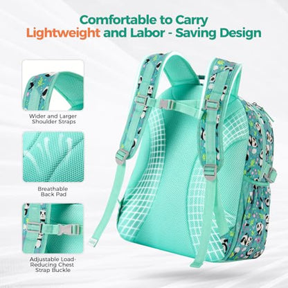 Choco Mocha Panda Backpack Set Kids Backpacks for Girls, Girls Backpack with Lunch Box & Water Bottle, Elementary School Bookbag Age 6-8 17 Inch, Green - color: Panda Green