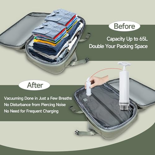 55L Vacuum Compression Backpack with Manual Pump for Carry On Travel - color: Army Green