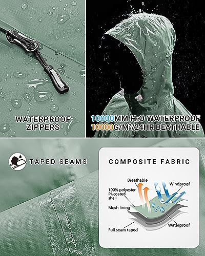 Outdoor Ventures Packable Rain Jacket Women Waterproof Raincoat with Hood - color: Aqua Tone, size: XX-Large