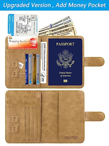 Passport Holder Cover Wallet RFID Blocking, Travel Essentials - color: Brown