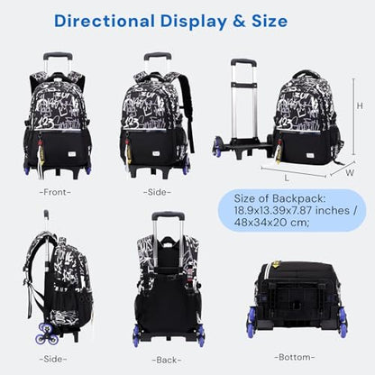 MITOWERMI Kids Boys Rolling Backpack, School Backpack with Wheels for Boys Teen, Rolling School Bag Roller Bookbag Carry-on - color: 6-wheel Letters, size: 6-Wheel