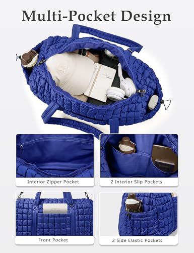 Quilted Travel Duffle Bag Puffer Weekender Bag Overnight Bag Duffel Gym Bag - color: Deep Navy