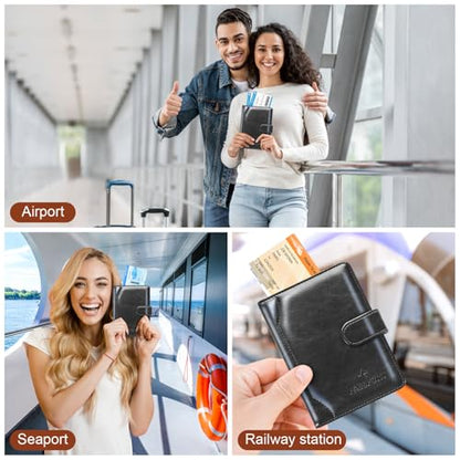 Passport Holder for Travel Essentials Wallet Cover Case Women Men Gift - color: D-Black