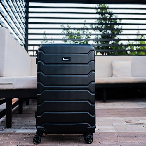 InUSA TREND 3-Piece Hardside Spinner Luggage Set 20/24/28in Durable Black - color: Black, size: 3-Piece Set (Carry-on, Medium, Large)