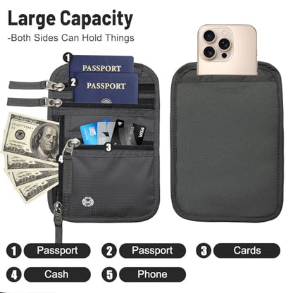 Sizobi Neck Wallet for Traveling Women Men, RFID Blocking Passport Holder - color: Dark Gray