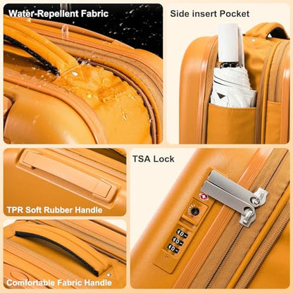 ROPLUS Foldable Checked-Luggage, Durable Hardside Suitcase with Mute Wheels, Waterproof Expandable Harshell Rolling Luggages with Side Pocket, TSA Lock (Yellow, 28-Inch) - color: Yellow, size: 28-Inch