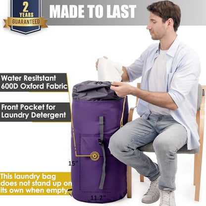 Backpack Laundry Bag, 115L Heavy Duty Extra Large College Laundry Backpack, Dirty Clothes Bag with Shoulder Straps, Laundry Hamper Bag with Drawstring Closure for College Dorm, Apartment Purple - color: Purple