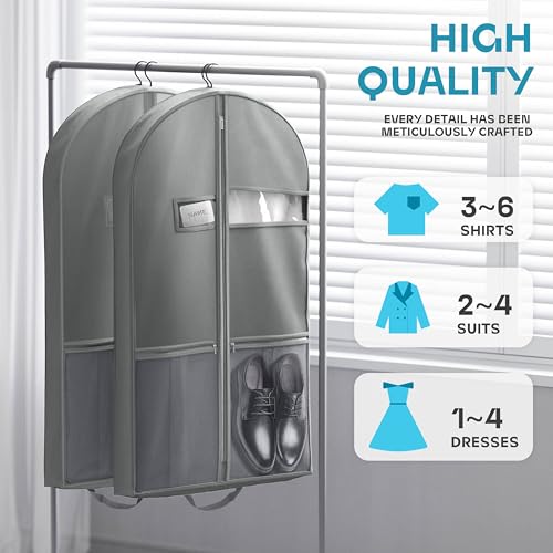 Lazebox 43" Travel Garment Bag with Accessories Zipper Pocket, Heavy Duty Suit Bag for Suits, Tuxedos, Dresses, Coats, Grey, 1 pack - size: 43inch-1 pack-Gray