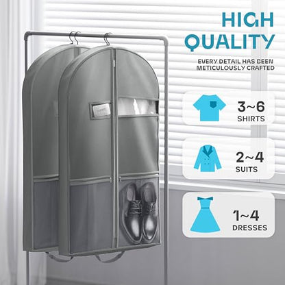 Lazebox 43" Travel Garment Bag with Accessories Zipper Pocket, Heavy Duty Suit Bag for Suits, Tuxedos, Dresses, Coats, Grey, 1 pack - size: 43inch-1 pack-Gray