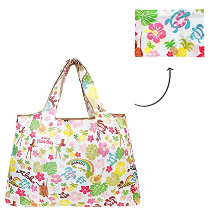 allydrew Large Foldable Tote Nylon Reusable Grocery Bags, Hawaiian Fun - color: Hawaiian Fun