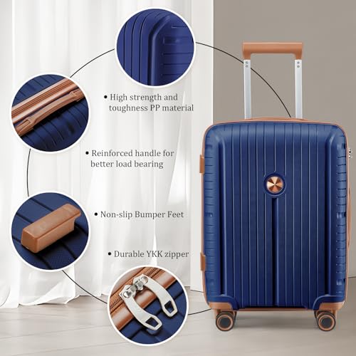 Joyway Luggage Sets 5 Piece PP Hardshell Carry on Suitcase, Travel Lightweight Carry-on with Double Spinner Wheels and TSA Lock, Blue - color: Navy Blue, size: 5 piece set