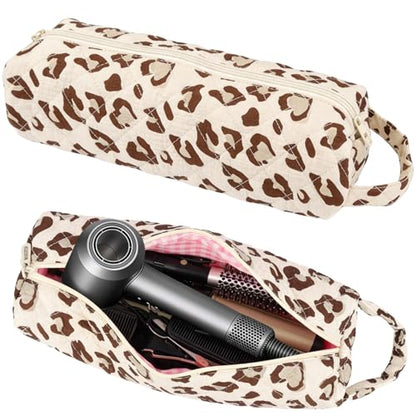 Quilted Hair Tools Travel Bag Compatible with Dyson Airwrap Shark FlexStyle - color: Leopard