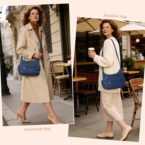 VOLGANIK ROCK RFID Anti Thief Crossbody Bag for Women Waterproof Shoulder Bag Messenger Bag Casual Nylon Purse Handbag - color: Dark Blue