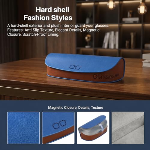 Glasses Case hard shell,3-in-1 Sunglasses Case & Eyeglass Case with Cleaning Cloth & Storage Pouch - color: Blue, size: Medium
