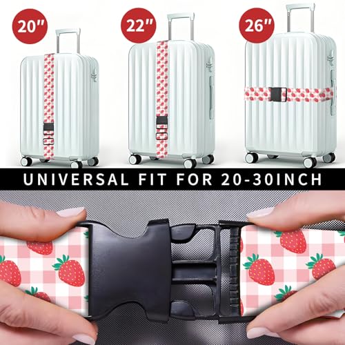 Luggage Straps for Suitcases, Heavy Duty Travel Belt with Quick-Release Buckle, Adjustable Suitcase Strap, Cute Luggage Accessories for Travel Cute Strawberry Checkerboard - color: Cute Strawberry Checkerboard
