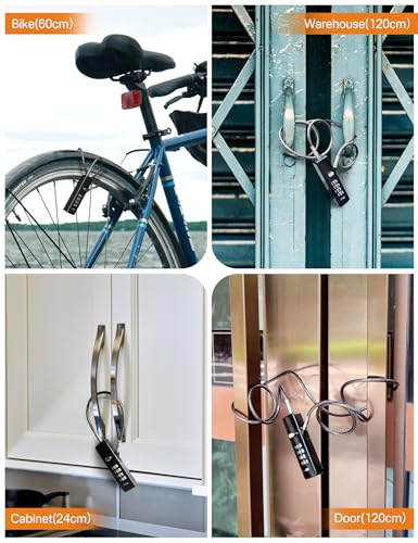 4-Digit Combination Cable Lock with 3 Replaceable Steel Cables for Gate, Bike & Luggage, Resettable Keyless Cable Lock, Grey, 2 Pack - color: Gray, size: 2 Pack
