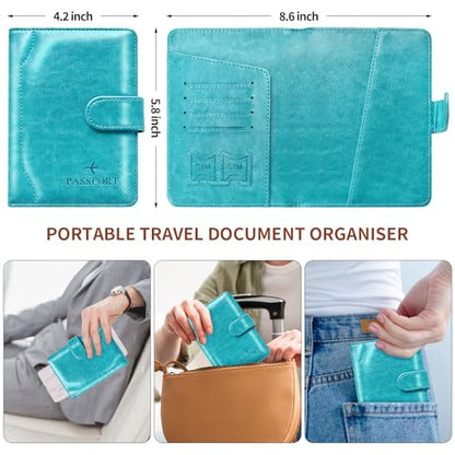 Passport Holder for Travel Essentials Wallet Cover Case Women Men Gift - color: D-Turquoise