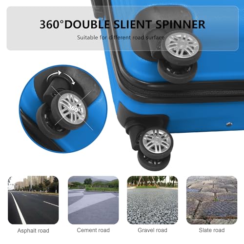 3-Piece Luggage Set 3 (20"/24"/28"), Hardside Suitcases with 8 Spinner Wheels, Scratch-Resistant ABS Shell, set2, set3 Travel Suitcase, TSA Lock (Ribbed Surface, Blue) - color: Blue, style: Ribbed Surface