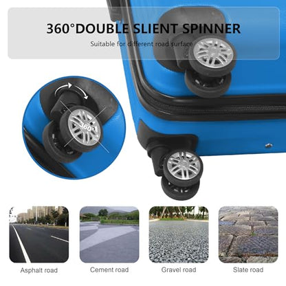 3-Piece Luggage Set 3 (20"/24"/28"), Hardside Suitcases with 8 Spinner Wheels, Scratch-Resistant ABS Shell, set2, set3 Travel Suitcase, TSA Lock (Ribbed Surface, Blue) - color: Blue, style: Ribbed Surface