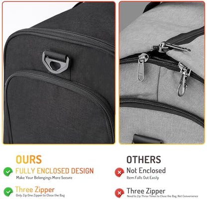 MOZETO Convertible Garment Duffle Bags for Travel, Carry On Suit Duffle Bags with Shoulder Strap 2 in 1 Hanging Garment Duffle Bag for Men