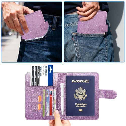 Passport Holder Cover, ACdream Protective Premium Leather RFID Blocking Wallet Travel Case for Passport/Credit Card/Air Ticket, - color: Glitter purple